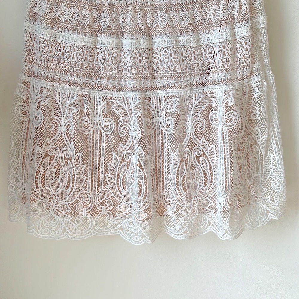 NWOT MONIQUE LHUILLIER Lace Dress; A-Line, Short Sleeves, Jewel Neckline - Picture 7 of 8